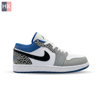 کتونی نایک ایر جردن 1 طوسی و آبی ( Nike Air Jordan 1 Low Light Smoke Grey and Dark Marina Blue )