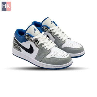 کتونی نایک ایر جردن 1 طوسی و آبی ( Nike Air Jordan 1 Low Light Smoke Grey and Dark Marina Blue )